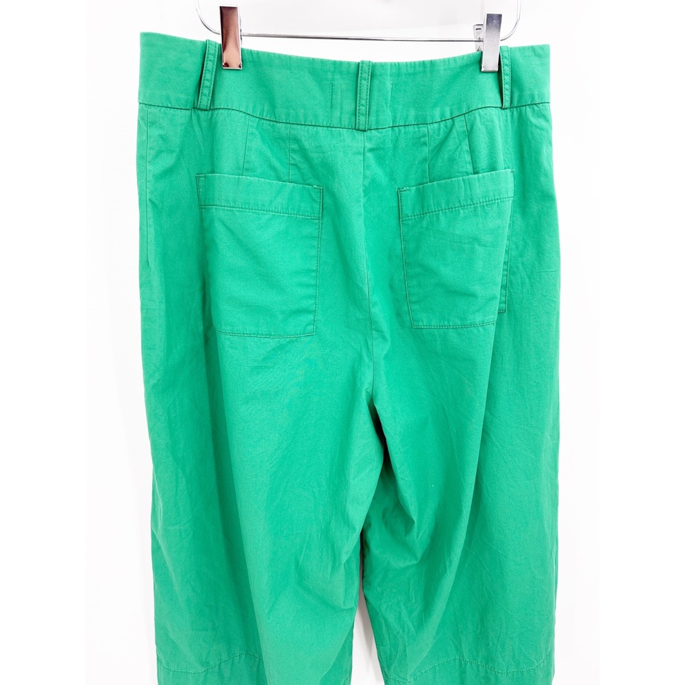 By Anthropologie Green Wide Leg Culotte Pants High Rise Cotton Cropped Size 10 - Picture 12 of 15